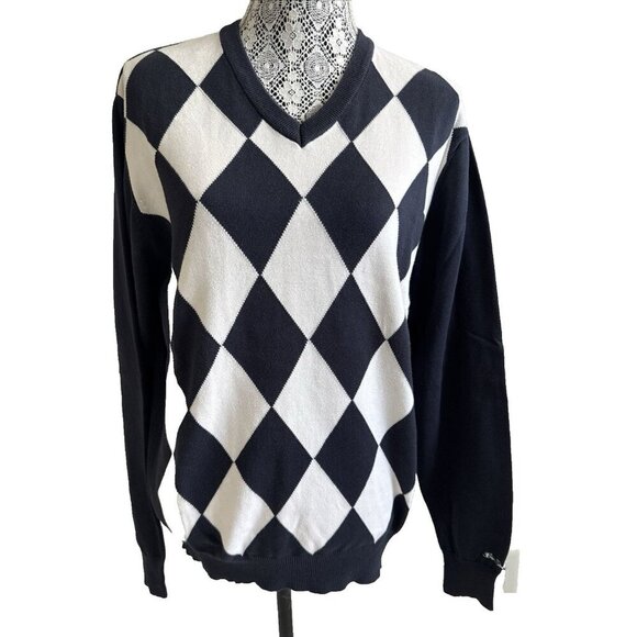 Ben Sherman Men's Argyle Sweater V neck sweater Size 3L Black/ White, golf - Picture 4 of 12